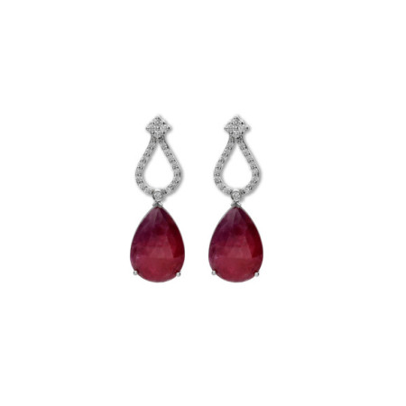 Pendiente Oro Blanco, Diamantes Y Rubí. Género: Mujer. Material: Oro blanco. Piedras: Diamantes,Rubies