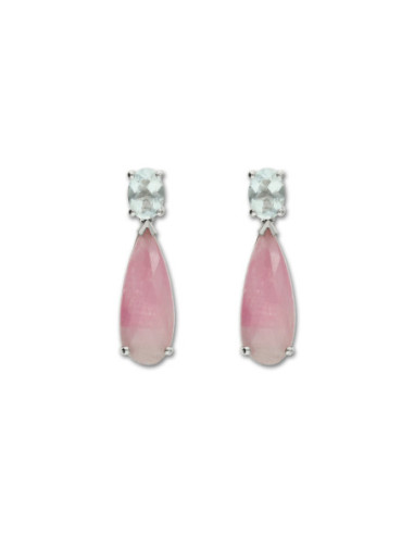 Pendientes Oro Blanco, Aguamarina Y Zafiro Rosa