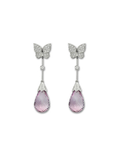 Pendientes Oro Blanco, Amatista Y Diamantes