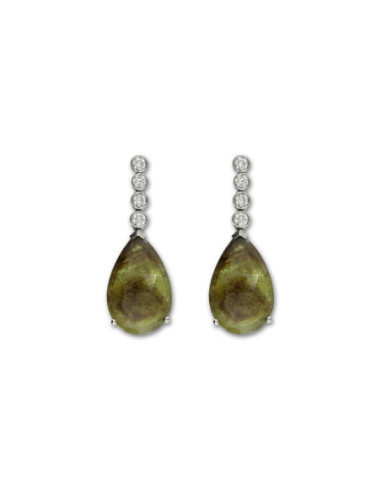 Pendientes Oro Blanco, Zafiro Y Diamantes