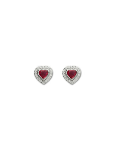 Pendientes Oro Blanco, Rubí Y Diamantes
