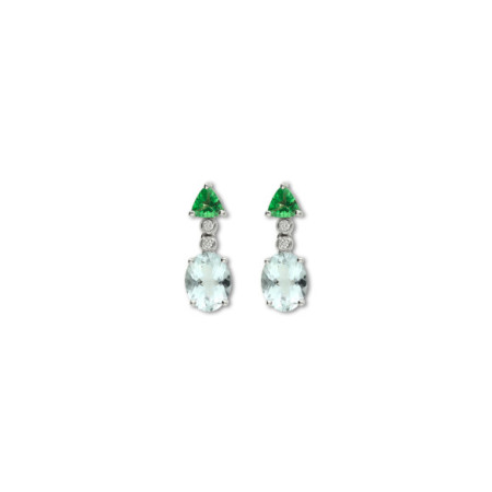 Pendientes Oro Blanco, Aguamarina, Tsavorita Y Diamantes. Género: Mujer. Material: Oro blanco. Piedras: Diamantes,Aguamarinas,Tsavorita