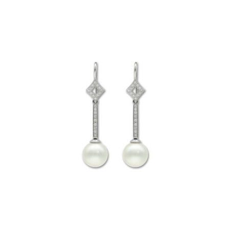 Pendientes Oro Blanco, Diamantes Y Perla Australiana. Género: Mujer. Material: Oro blanco. Piedras: Diamantes,Perlas