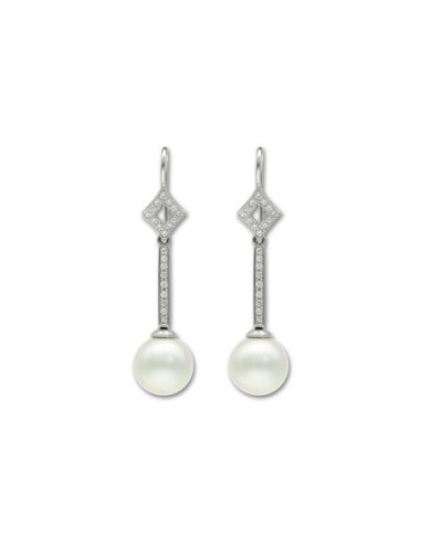 Pendientes Oro Blanco, Diamantes Y Perla Australiana