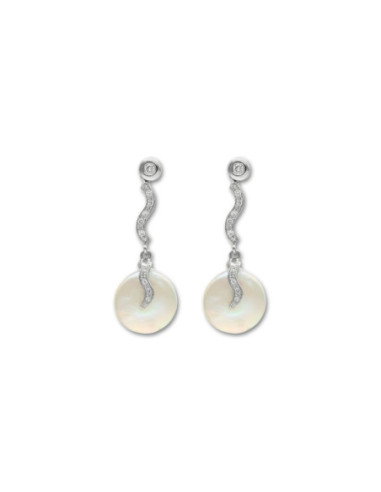 Pendientes Oro Blanco, Diamantes Y Perla