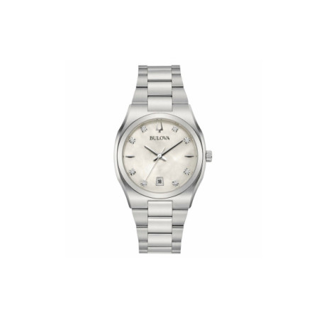 Reloj Bulova Surveyor Lady 96P218. Género: Mujer. Material: Acero. Tamaño: De 32mm a 38mm. Correa: Acero. Color esfera: Madreperla. Estilo: Clásico,Cocktail. Movimiento: Cuarzo. Características técnicas: Hora y segundero,Calendario