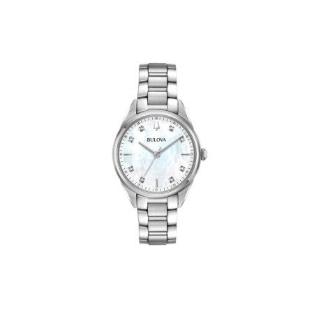 Reloj Bulova Sutton Lady 96P199. Género: Mujer. Material: Acero. Tamaño: De 32mm a 38mm. Correa: Acero. Color esfera: Madreperla. Estilo: Cocktail,Clásico. Movimiento: Cuarzo. Características técnicas: Hora y segundero