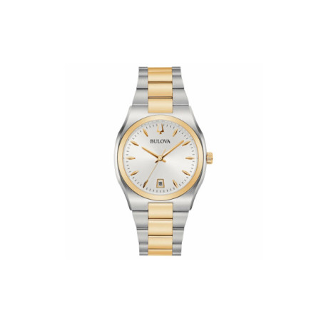 Reloj Bulova Surveyor Lady 98M132. Género: Mujer. Material: Acero/Oro. Tamaño: De 32mm a 38mm. Correa: Acero. Color esfera: Plata. Estilo: Cocktail,Clásico. Movimiento: Cuarzo. Características técnicas: Hora y segundero,Calendario
