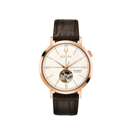 Reloj Bulova Aerojet Automatic 97A136. Género: Hombre. Material: Acero. Tamaño: De 39mm a 42mm. Correa: Piel. Color esfera: Blanco. Estilo: Cocktail,Clásico. Movimiento: Automático. Características técnicas: Hora y segundero