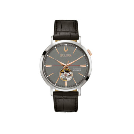 Reloj Bulova Aerojet Automatic 98A187. Género: Hombre. Material: Acero. Tamaño: De 39mm a 42mm. Correa: Piel. Color esfera: Gris. Estilo: Clásico. Movimiento: Automático. Características técnicas: Hora y segundero