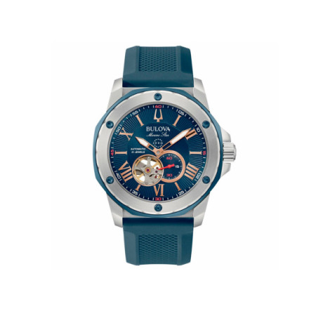 Reloj Bulova Marine Star Automatic 98A282. Género: Hombre. Material: Acero. Tamaño: De 43mm a 46mm. Correa: Silicona. Color esfera: Azul. Estilo: Casual. Movimiento: Automático. Características técnicas: Hora y segundero