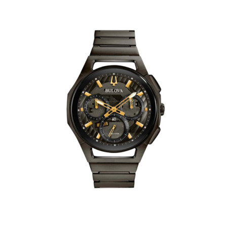 Reloj Bulova Curv Progressive 98A206. Género: Hombre. Material: Acero. Tamaño: De 43mm a 46mm. Correa: Acero. Color esfera: Negro. Estilo: Casual. Movimiento: Cuarzo. Características técnicas: Hora y segundero,Cronógrafo