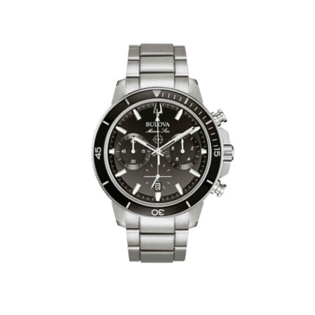 Reloj Bulova Marine Star Crono 96B272. Género: Hombre. Material: Acero. Tamaño: De 43mm a 46mm. Correa: Acero. Color esfera: Negro. Estilo: Casual. Movimiento: Cuarzo. Características técnicas: Hora y segundero,Calendario,Cronógrafo