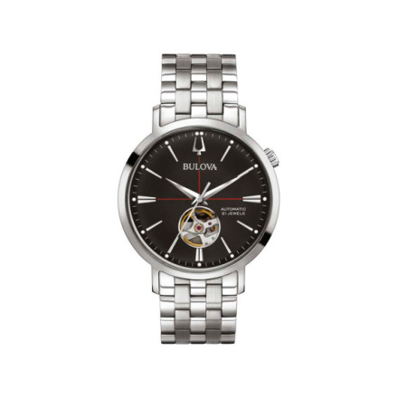 Reloj Bulova Aerojet Automatic 96A199. Género: Hombre. Material: Acero. Tamaño: De 39mm a 42mm. Correa: Acero. Color esfera: Negro. Estilo: Cocktail,Clásico. Movimiento: Automático. Características técnicas: Hora y segundero