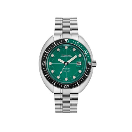 Reloj Bulova Oceanographer 96B322. Género: Hombre. Material: Acero. Tamaño: De 43mm a 46mm. Correa: Acero. Color esfera: Verde. Estilo: Deportivo. Movimiento: Automático. Características técnicas: Hora y segundero,Calendario