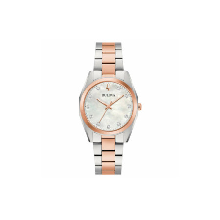 Reloj Bulova Surveyor Donna 98P207. Género: Hombre. Material: Acero/Oro. Tamaño: Menos de 32mm. Correa: Acero. Color esfera: Madreperla. Estilo: Clásico,Cocktail. Movimiento: Cuarzo. Características técnicas: Hora y segundero