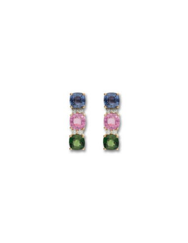 Pendientes Oro Amarillo, Zafiros Y Diamantes