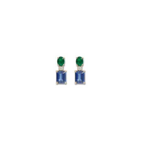 Pendientes Oro Amarillo, Esmeralda, Diamante Y Cianita. Género: Mujer. Material: Oro amarillo. Piedras: Esmeraldas,Diamantes,Cianita