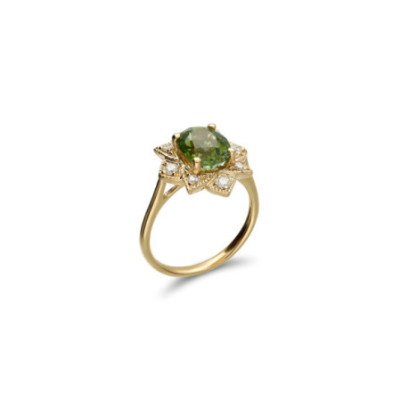 Anillo Oro Amarillo, Turmalina Y Diamantes. Género: Mujer. Material: Oro amarillo. Piedras: Diamantes,Turmalinas