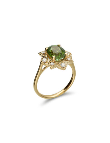 Anillo Oro Amarillo, Turmalina Y Diamantes