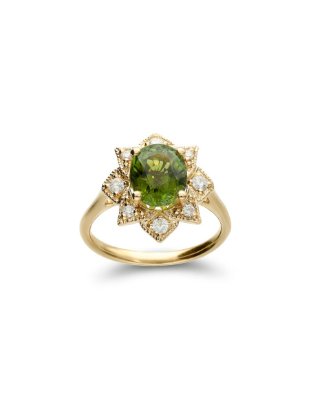 Anillo Oro Amarillo, Turmalina Y Diamantes