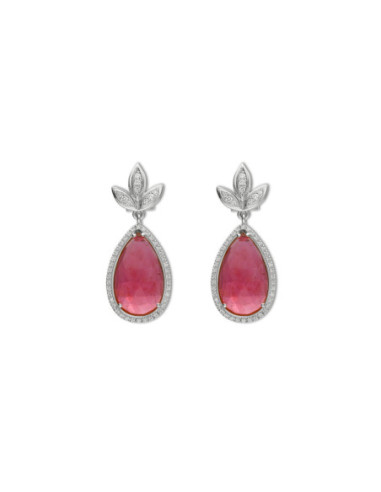 Pendientes Oro Blanco, Diamantes Y Rubí