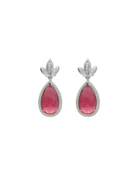 Pendientes Oro Blanco, Diamantes Y Rubí