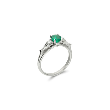 Anillo Oro Blanco, Esmeralda Y Diamantes. Género: Mujer. Material: Oro blanco. Piedras: Diamantes,Esmeraldas
