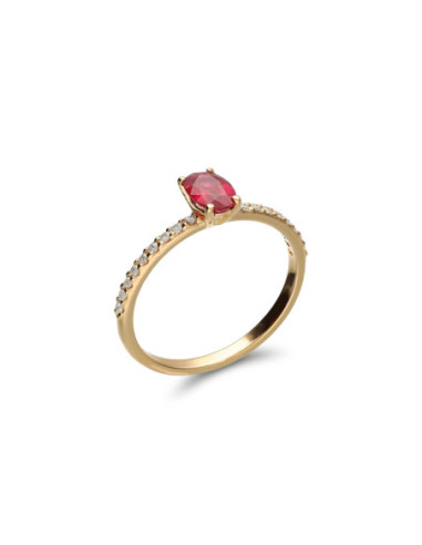 Anillo Oro Amarillo, Rubí Y Diamantes