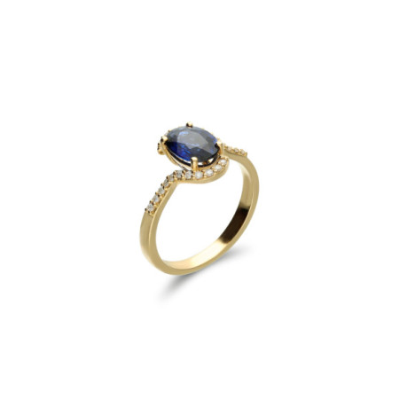 Anillo Oro Amarillo, Zafiro Y Diamantes. Género: Mujer. Material: Oro amarillo. Piedras: Diamantes,Zafiros