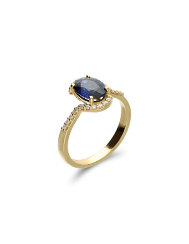 Anillo Oro Amarillo, Zafiro Y Diamantes