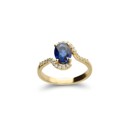 Anillo Oro Amarillo, Zafiro Y Diamantes. Género: Mujer. Material: Oro amarillo. Piedras: Diamantes,Zafiros