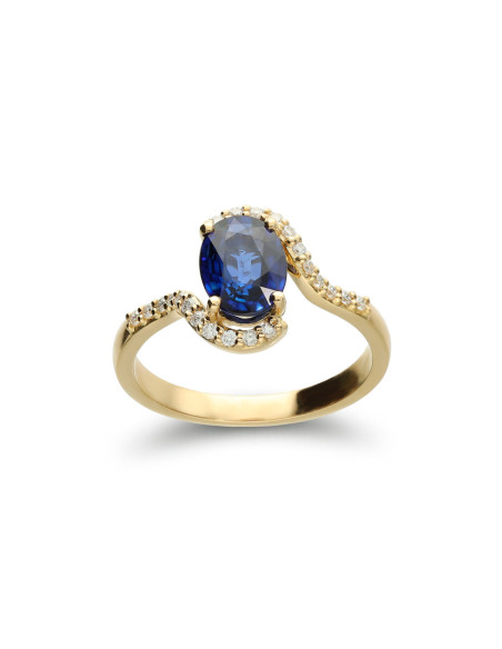 Anillo Oro Amarillo, Zafiro Y Diamantes