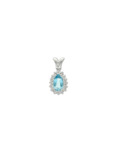 Colgante Oro Blanco, Diamantes Y Aguamarina
