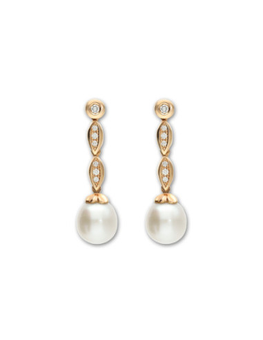 Pendientes Oro Rosa, Diamantes Y Perla Australiana