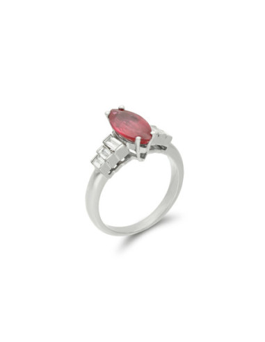 Anillo Oro Blanco, Rubí Y Diamantes