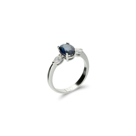 Anillo Oro Blanco, Zafiro Y Diamantes. Género: Mujer. Material: Oro blanco. Piedras: Diamantes,Zafiros