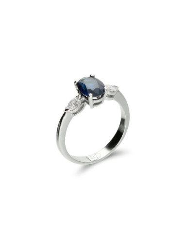 Anillo Oro Blanco, Zafiro Y Diamantes