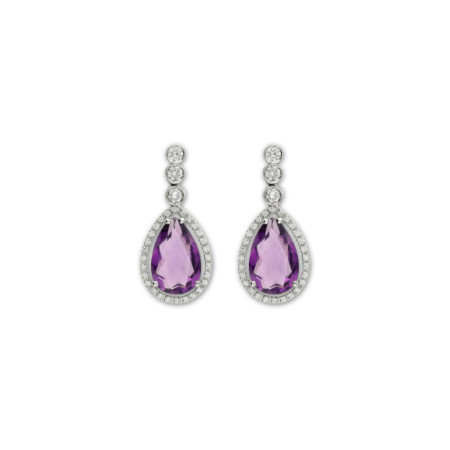 Pendientes Oro Blanco, Amatista Y Diamantes. Género: Mujer. Material: Oro blanco. Piedras: Diamantes,Amatistas