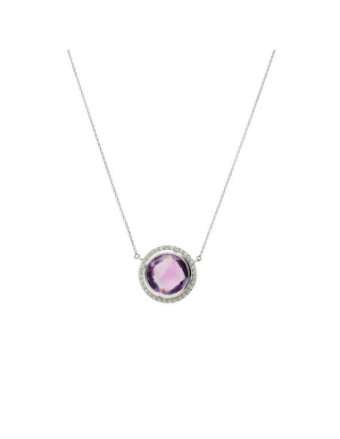 Gargantilla Oro Blanco, Amatista Y Diamantes