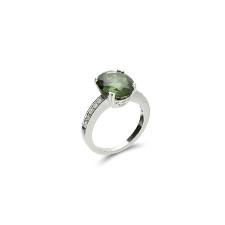 Anillo Oro Blanco, Turmalina Y Diamantes. Género: Mujer. Material: Oro blanco. Piedras: Diamantes