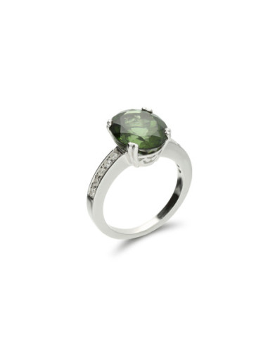 Anillo Oro Blanco, Turmalina Y Diamantes