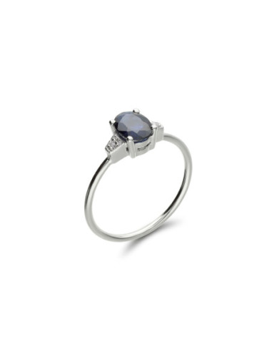 Anillo Oro Blanco, Zafiro Y Diamantes