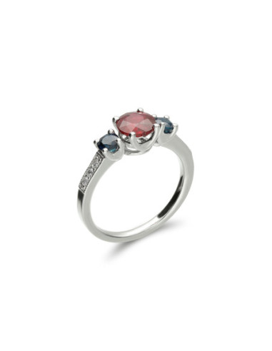 Anillo Oro Blanco, Rubí, Zafiros Y Diamantes