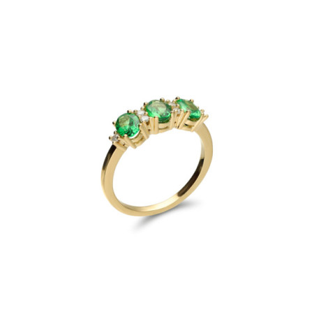 Anillo Oro Amarillo, Tsavoritas Y Diamantes. Género: Mujer. Material: Oro amarillo. Piedras: Tsavorita,Diamantes
