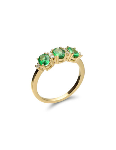 Anillo Oro Amarillo, Tsavoritas Y Diamantes
