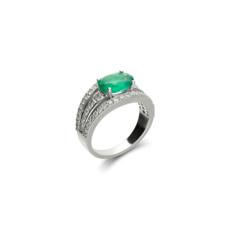 Anillo Oro Blanco, Esmeralda Y Diamantes. Género: Mujer. Material: Oro blanco. Piedras: Diamantes,Esmeraldas