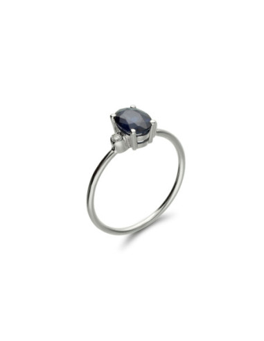 Anillo Oro Blanco, Zafiro Y Diamantes