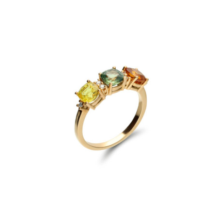 Anillo Oro Amarillo, Zafiros De Color Y Diamantes. Género: Mujer. Material: Oro amarillo. Piedras: Zafiros,Diamantes