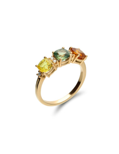 Anillo Oro Amarillo, Zafiros De Color Y Diamantes